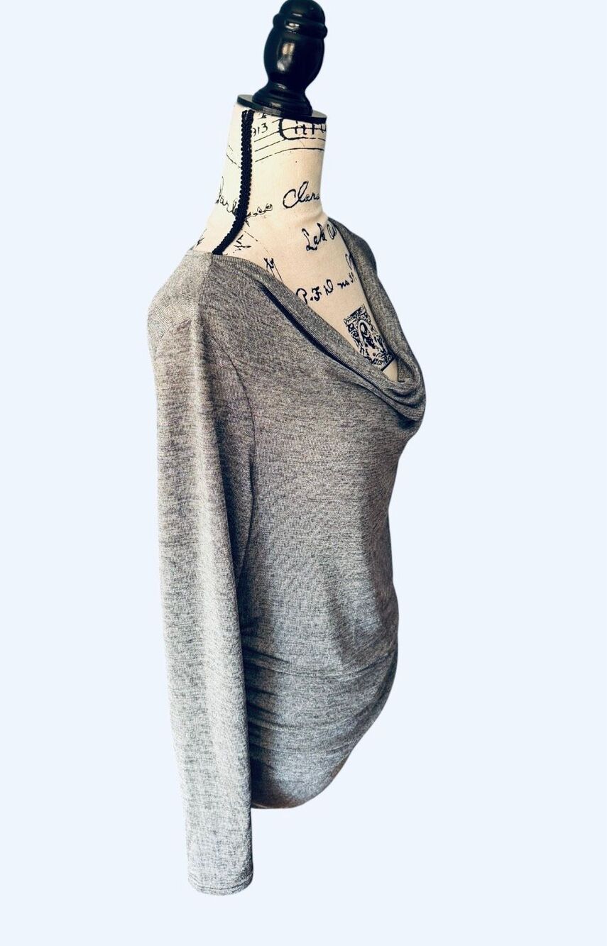Motherhood Maternity Medium Gray Heather Cowl Neck Side Ruched Long Sleeve - Picture 5 of 8
